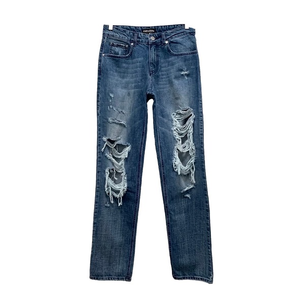 Retrofete Chris Low Rise Distressed Straight Leg Sea Jean Size 25 - Picture 1 of 15